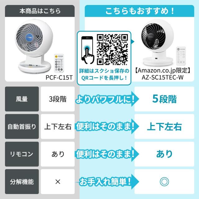 アイリスオーヤマ サーキュレーター 8畳 静音 上下左右首振り パワフル送風 リモコン付き タイマー機能付き ホワイト PCF-C15T_2