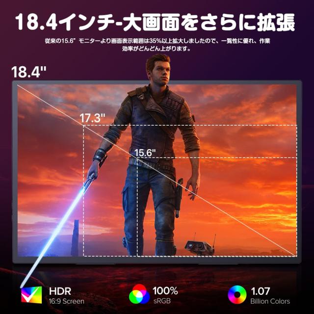 UPERFECT モバイルモニター 4K 非光沢 18.4インチ 大画面 3840x2160