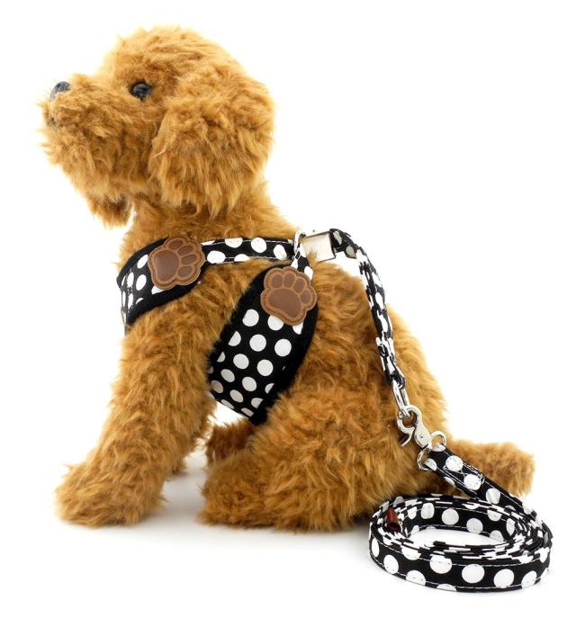 ペット犬 猫 用 ハーネス ドット柄 かわいい 小型犬 超小型犬 ハーネス