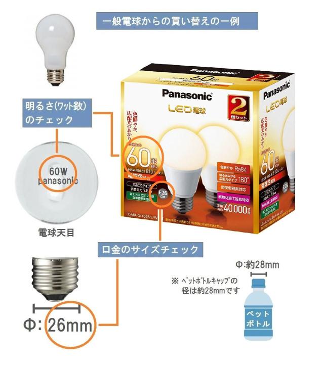 パナソニック LED電球 口金直径26mm 電球60W形相当 電球色相当(7.8W) 一般電球・広配光タイプ 2個入 密閉形器具対応 LDA8LGK60ESW2T