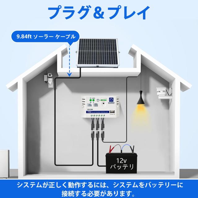 ECO-WORTHY 単結晶 12Vソーラーパネル 25W +10Aチャージーコントローラー SAE 調整可能な取り付けブラケット！ システム充電・蓄電対応_3