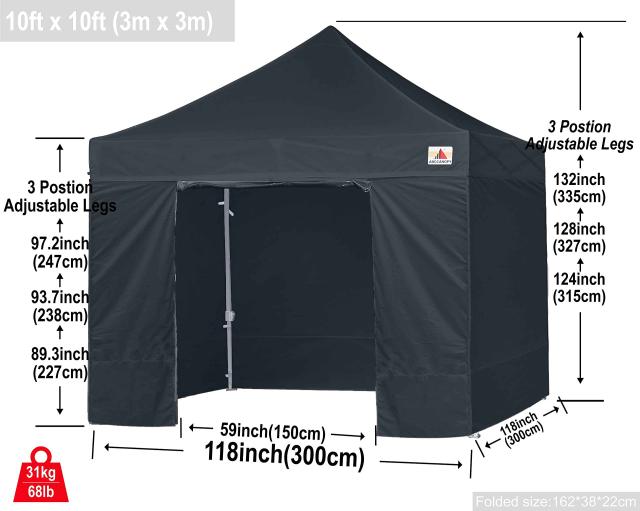 ABCCANOPY ワンタッチタープテント 屋根用ポール付き 横幕4枚（サイド