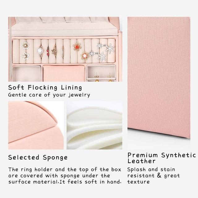 Vlando 半円形ジュエリーボックス 中規模の宝石箱 プレゼントミラー 鏡付き ピアス ネックレス 指輪 リング アクセサリー 指輪置き ジュ