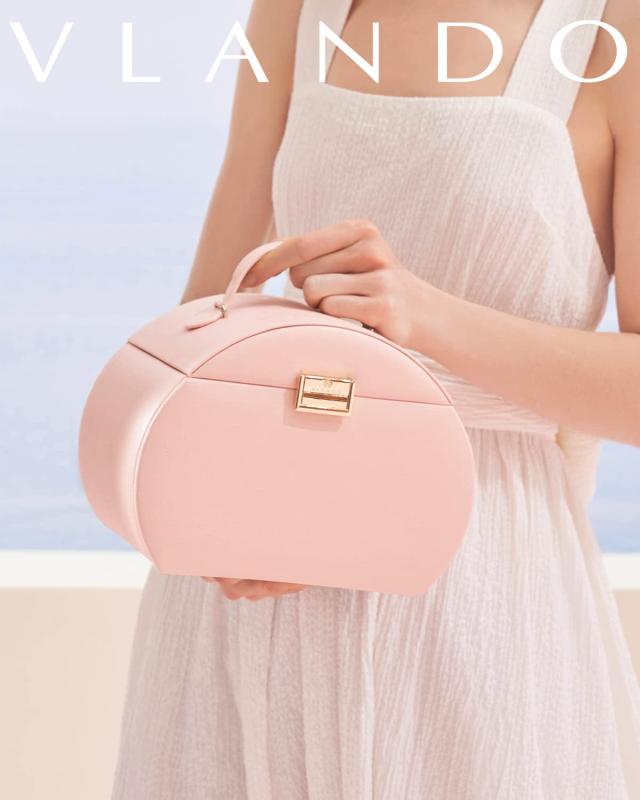 Vlando 半円形ジュエリーボックス 中規模の宝石箱 プレゼントミラー 鏡付き ピアス ネックレス 指輪 リング アクセサリー 指輪置き ジュ