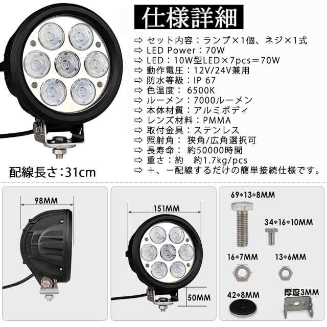 LEDサーチライト ポーペ(POOPE) 70W LED作業灯 CREE 船舶用 丸型 広角