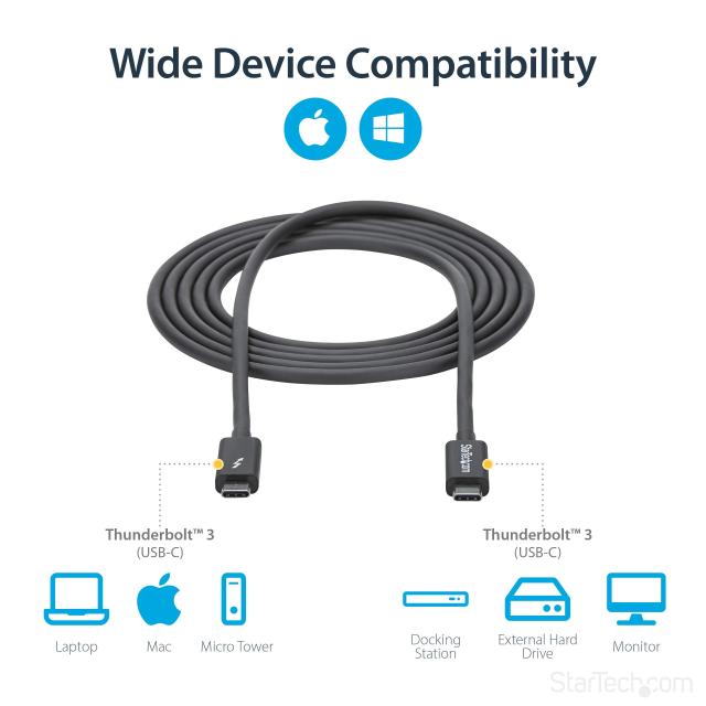 StarTech.com Thunderbolt 3 20Gbps USB-C ケーブル 2m サンダーボルト/ USB/ DisplayPort に対応 TBLT3MM2M_4