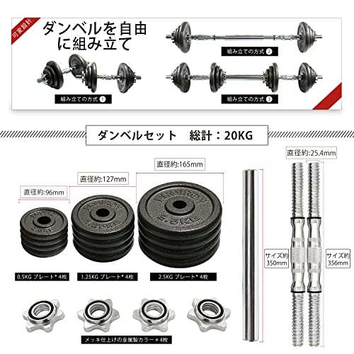 PROIRON ダンベル可変式 20kg 純鋳鉄 10kg 2個セット コネクション