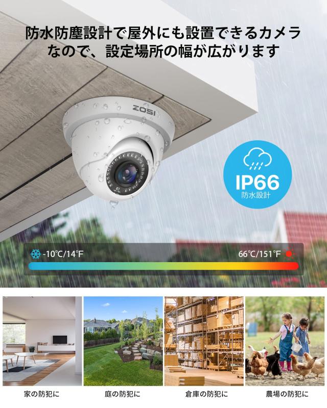ZOSI 防犯カメラセット 4台セットフルハイビジョン1080P 200万画素 赤外線搭載 IRカットフィルター搭載 屋外屋内設置可_2