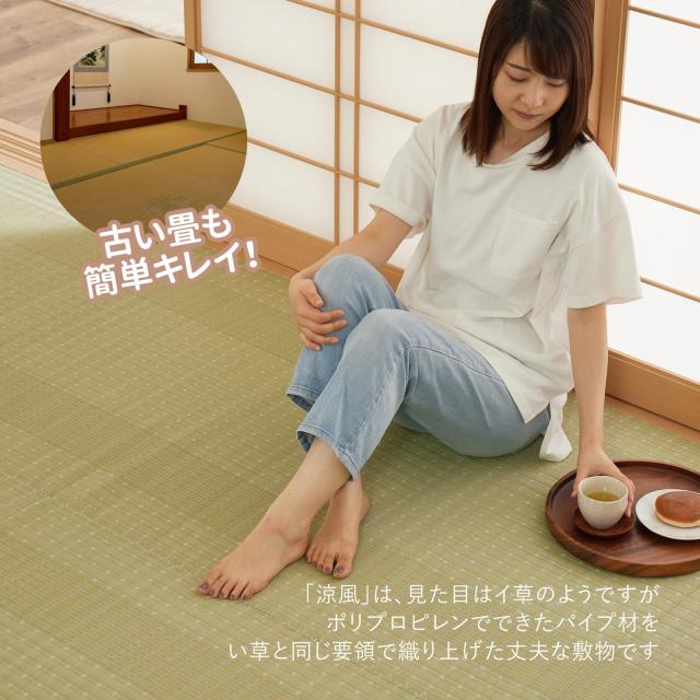 萩原(Hagihara) 洗える い草風カーペット 涼風 グリーン 江戸間4.5畳 約261×261cm 上敷き ラグ 子供部屋 保育園 ペット 日本製_1