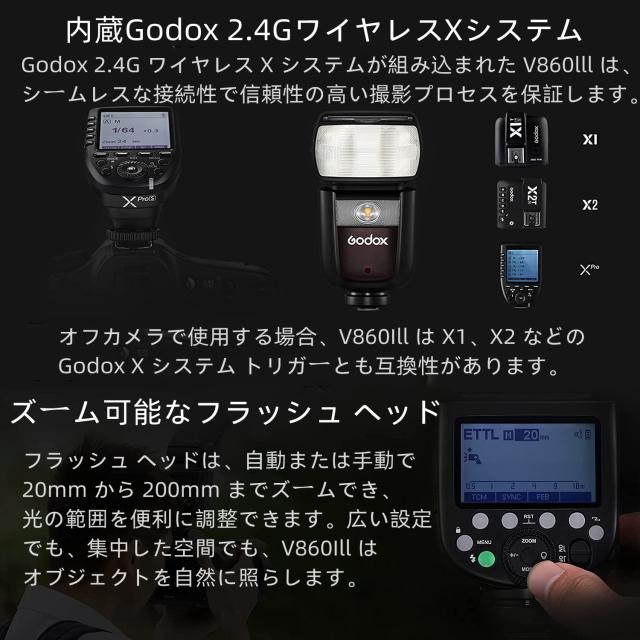 【GODOX正規代理店】GODOX V860III-N カメラフラッシュ 2.4G GN60 1/8000S TTL HSS 高速同期 Nikon D800 / D700 / D7100 / D7000 / D5200