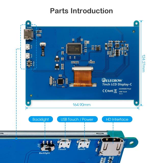 ELECROW 7インチ モバイルモニター Raspberry Pi用 モバイル