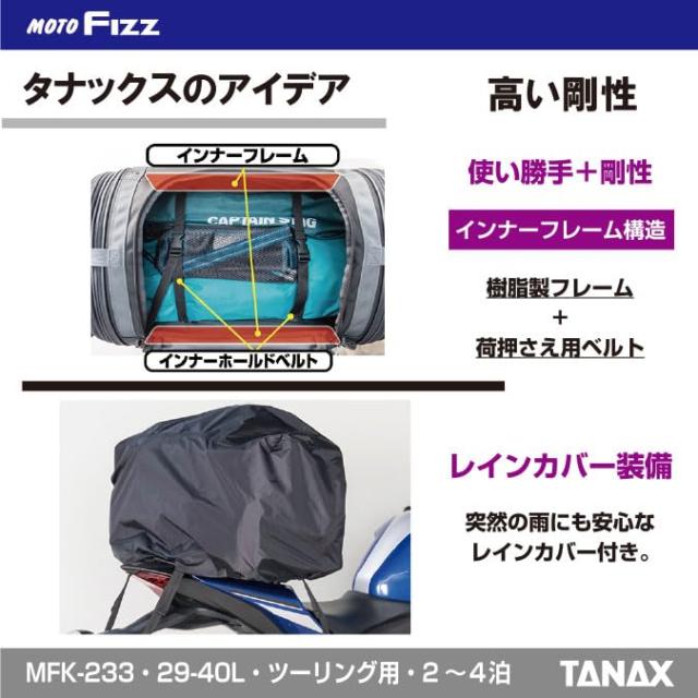 タナックス(TANAX) モトフィズ(MOTOFIZZ) MFK-233 ミドルフィールドシートバッグ ブラック バイク用シートバッグ 固定ベルト4本取付 29？-