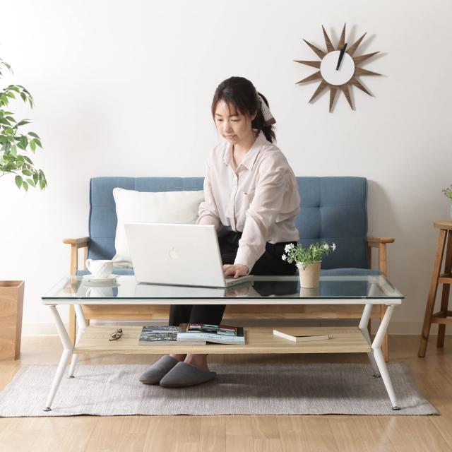 不二貿易 ガラスリビングテーブル クレア 幅120 ナチュラル 96228 不二貿易 ガラスリビングテーブル クレア 幅120 ナチュラル 96228