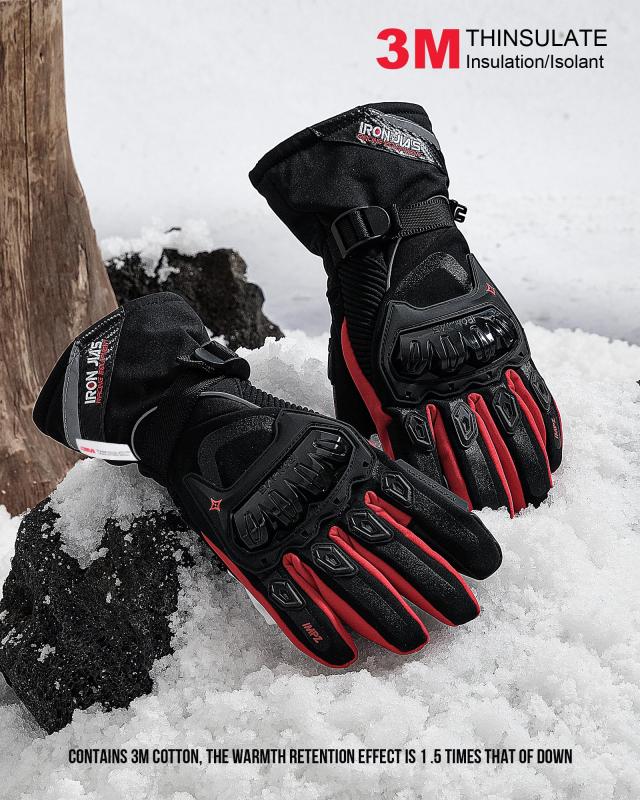 オートバイ手袋 冬用 タッチスクリーン対応 防水 防風 保護手袋 レッド XL