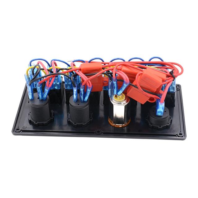 スイッチパネル 8連 防水ロッカー 12v 24v 漁船 船舶 電装品 マリン ボート シール付き 海 12V⁄24Vデジタル電圧計＆シガーソケット付き♪❤8連防水☆スイッチ