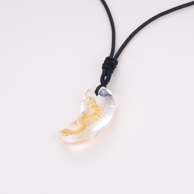 コアイ] 水晶 龍彫り 浄化開運お守り勾玉 パワーストーンネックレス 長