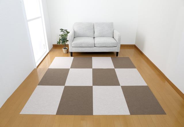 サンコー ずれない タイルカーペット 45×60cm アイボリー 36枚 フラットタイプ おくだけ吸着 ジョイントマット KM-24 日本製 撥水 消臭 洗えるサンコー ずれない タイルカーペット 45