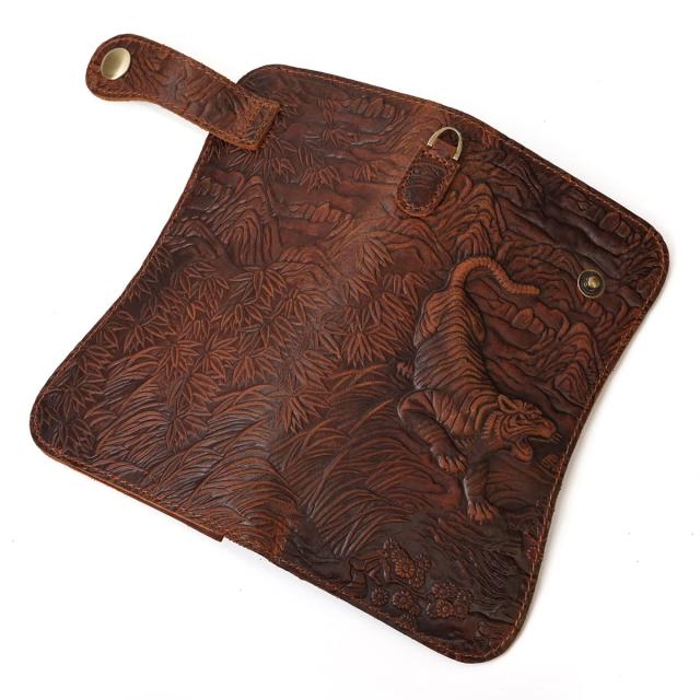 Luufan] 本革 長財布 メンズ 虎型押し チェーン付き 財布 レザー