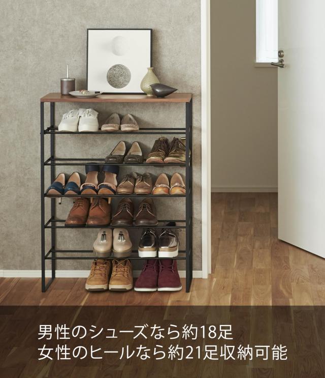 山崎実業(Yamazaki) 天板付き シューズラック 6段 ブラック 約W66×D25×H87cm タワー tower 下駄箱 靴 収納 フック付き 3370_2