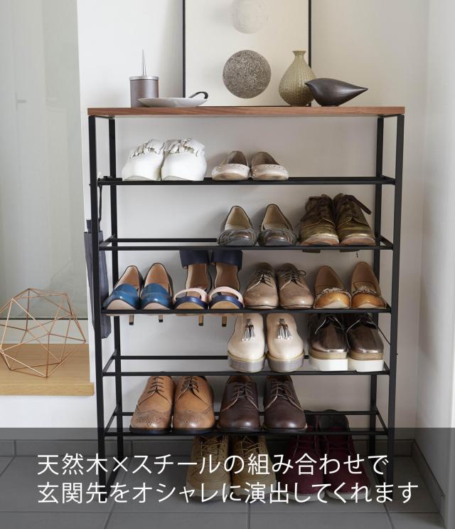 山崎実業(Yamazaki) 天板付き シューズラック 6段 ブラック 約W66×D25×H87cm タワー tower 下駄箱 靴 収納 フック付き 3370_5