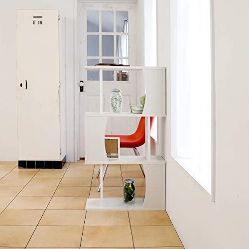 白井産業 横置きできるおしゃれなジグザグラック パーテーション 本棚 背面化粧済 ホワイト 白木目 幅59.6 高さ107.2 奥行23.4cm COB-116