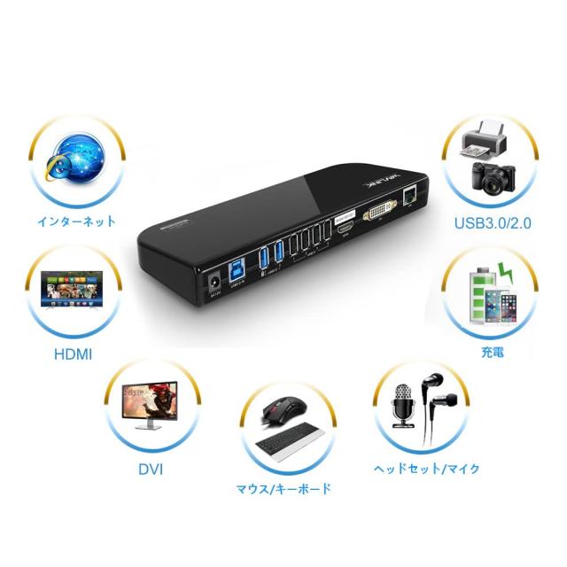 Wavlink USB 3.0 ユニバーサル・ドッキングステーション・デュアル ビデオモニタ・ディスプレイ 最高解像度2048x1152のDVI ＆ HDMI ＆ VGA_2