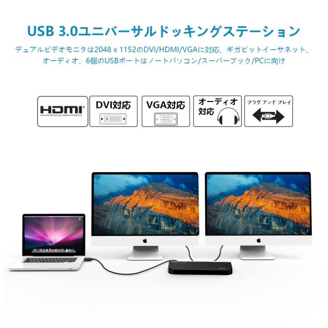Wavlink USB 3.0 ユニバーサル・ドッキングステーション・デュアル ビデオモニタ・ディスプレイ 最高解像度2048x1152のDVI ＆ HDMI ＆ VGA_3