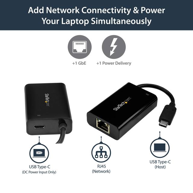 StarTech.com 有線LANアダプター/USB Type-C - RJ45/USB 3.1/ギガビットイーサネット/USB PD 2.0/Thunderbolt 3 互換 US1GC30PD_1