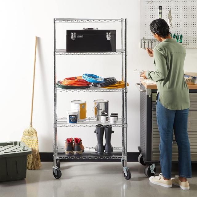 Amazonベーシック 5段スチールラック 棚 メタルラック キャスター付き 耐荷重200kg 幅76×奥行36×高さ165cm クローム_1