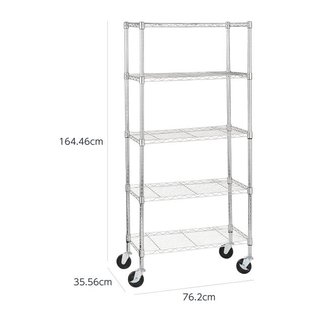 Amazonベーシック 5段スチールラック 棚 メタルラック キャスター付き 耐荷重200kg 幅76×奥行36×高さ165cm クローム_2
