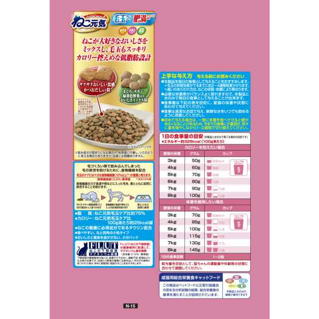 ねこ元気 毛玉ケア 肥満が気になる猫用 まぐろ・チキン・緑黄色野菜入り 1.8kg×6個セットの通販は