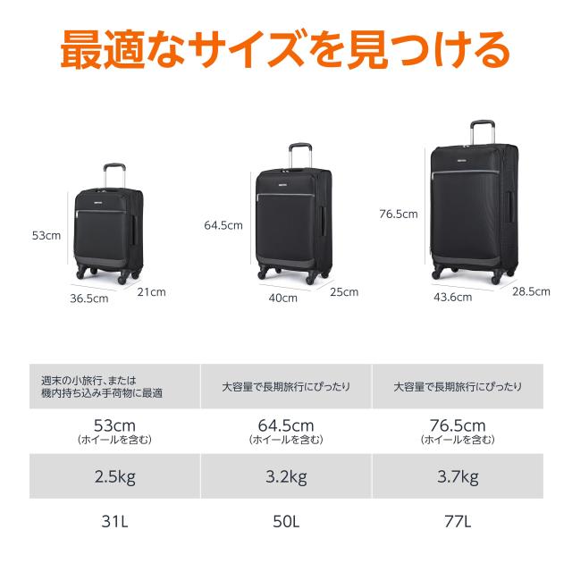 Amazonベーシック スーツケース キャリーバッグ ソフトサイド 53.5cm