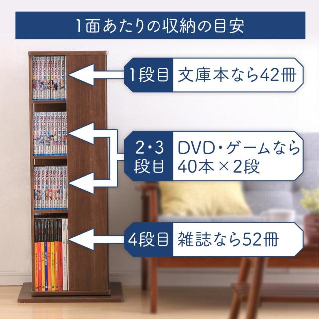アイリスオーヤマ 本棚 大容量 回転 棚 収納棚 ラック スリム 棚 おしゃれ ラック おもちゃ スライド 収納 コミック ラック 回転 4段 幅4_5