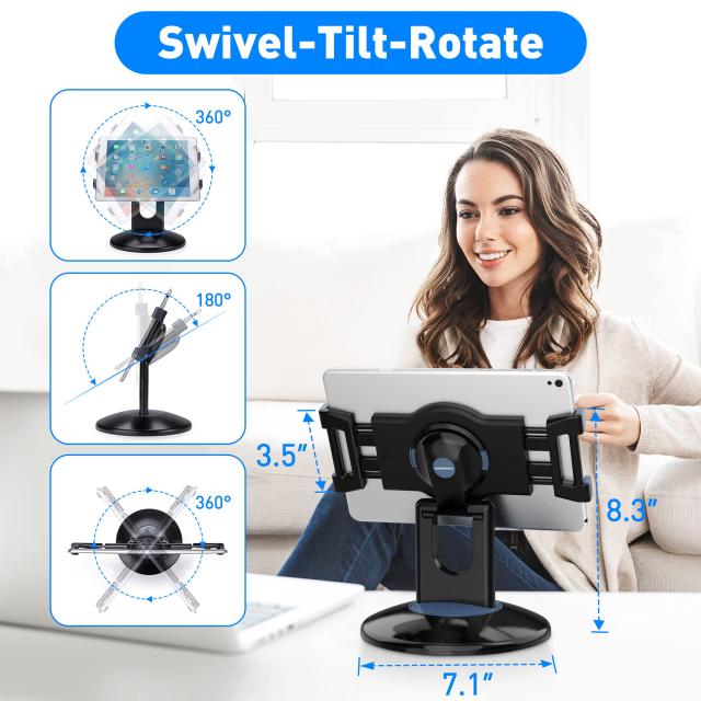AboveTEK タブレットスタンド iPadホルダー 360度回転 180°角度調整可能 iPad用 iPad レジ スタンド タブレット置き台 卓上縦置きスタン_3