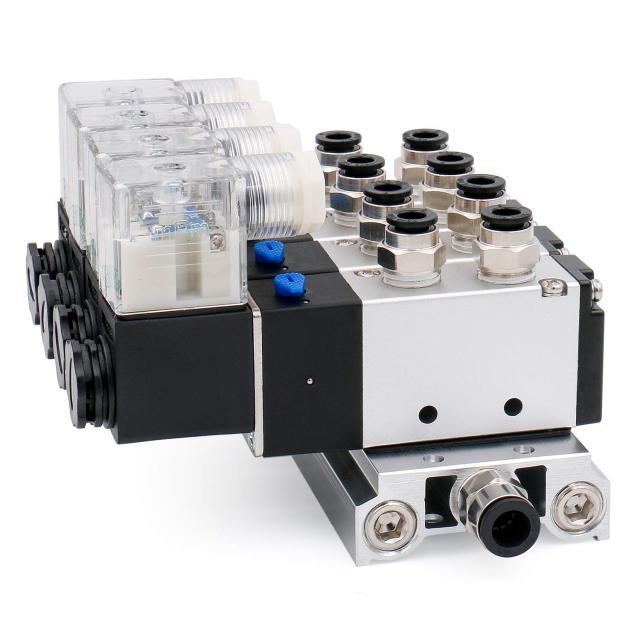 Heschen 空気圧 電磁弁 4V210-08 PT1/4 24V DC 5ウェイ 2ポジション シングルコイル 4 ソレノイドバルブ接続されたベースマフラー_1