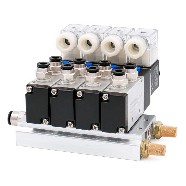 Heschen 空気圧 電磁弁 4V210-08 PT1/4 24V DC 5ウェイ 2ポジション シングルコイル 4 ソレノイドバルブ接続されたベースマフラー_2