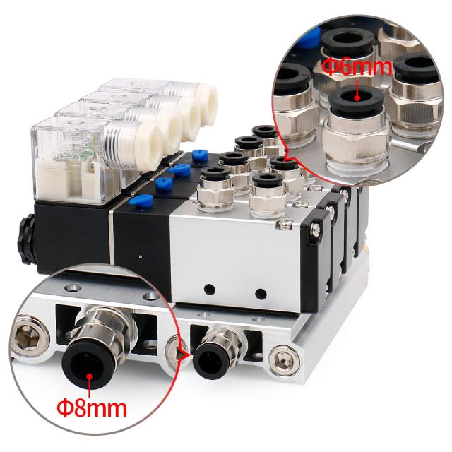 Heschen 空気圧 電磁弁 4V210-08 PT1/4 24V DC 5ウェイ 2ポジション シングルコイル 4 ソレノイドバルブ接続されたベースマフラー_3