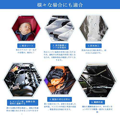 uxcell 車用断熱マット ガラス繊維素材 シルバートーン 熱反射 吸音 防音 遮音効果に優れる 厚さ10mm 200cm x 100cmの通販は