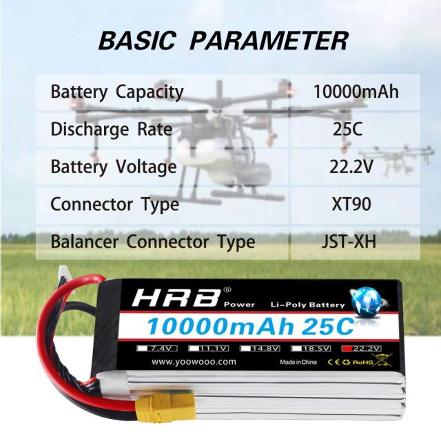 HRB 10000mAh 22.2V 25C 6S リチウムポリマー電池 ドローン、リモートコントロール航空機、農業用植物保護機、DJI 10000専用