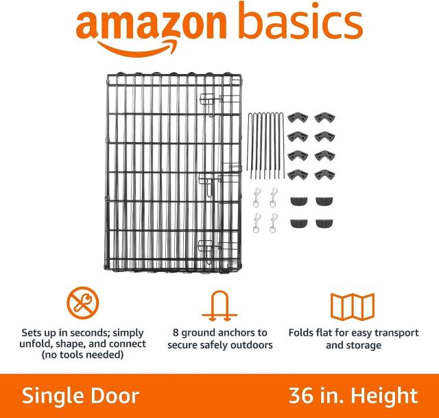 Amazonベーシック ペットサークル ペットフェンス 犬用 折りたたみ可能 金属製 ゲート付き パネル8枚 150 x 150 x 91cm 八角形 ブラック_4