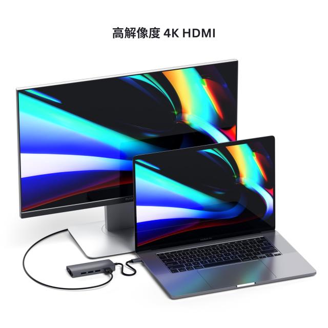 Satechi V2 マルチ USB-C ハブ 8-in-1 (スペースグレイ) 4K HDMI(60Hz), イーサネット, USBC PD充電, SDカードリーダー, USB3.0ポートx3
