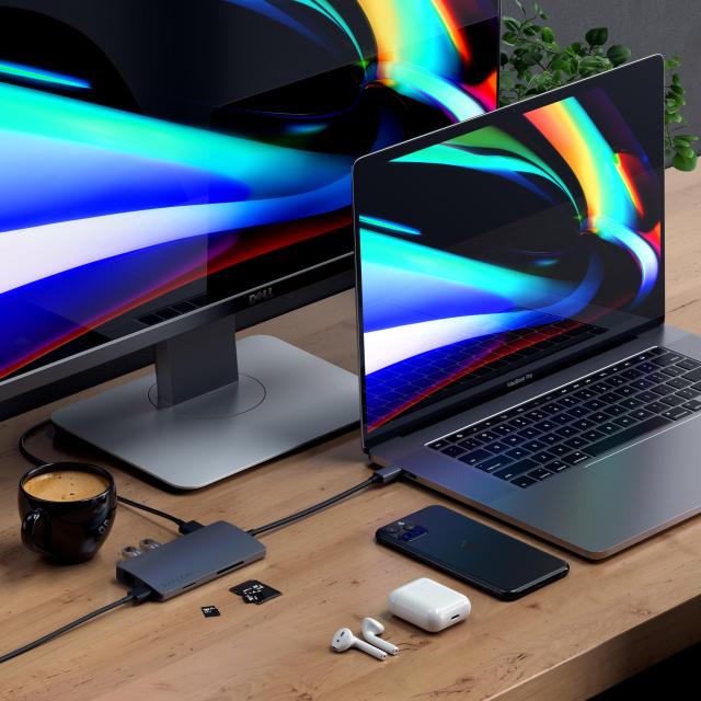 Satechi V2 マルチ USB-C ハブ 8-in-1 (スペースグレイ) 4K HDMI(60Hz), イーサネット, USBC PD充電, SDカードリーダー, USB3.0ポートx3