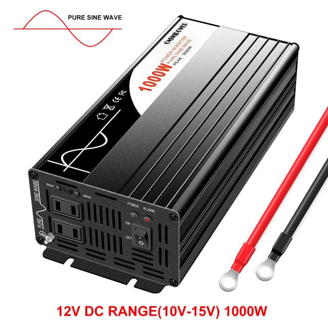 Xijia インバーター 1000W 純正弦波 DC12V→AC100V 変換【瞬間最大2000W】50/60Hz切替対応 2口ACコンセント搭載 ソーラー用・オフグリッ_1