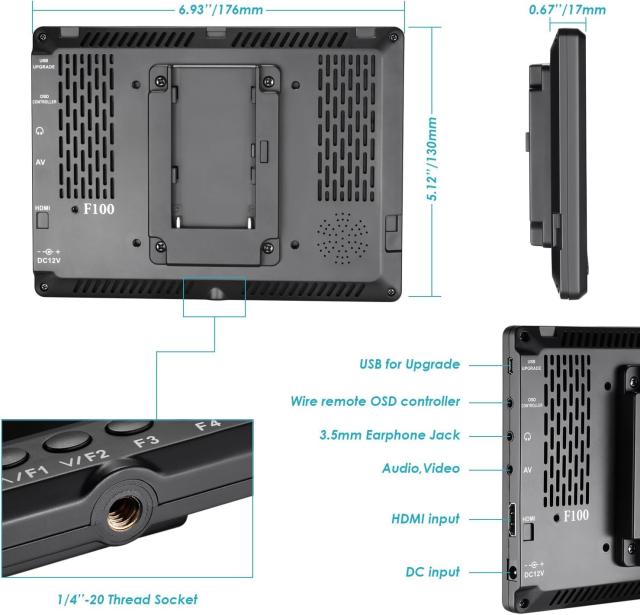 Neewer F100 7インチ カメラフィールドモニター HD ビデオアシスト 超