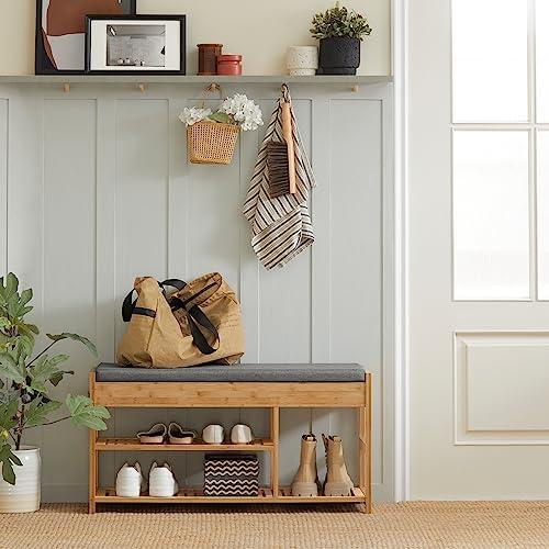 SoBuy 玄関ベンチ 収納ベンチ シューズラック 収納スツール 靴収納 竹