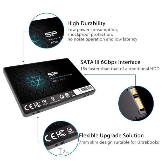 シリコンパワー SSD 1TB 3D NAND採用 SATA3 6Gb/s 2.5インチ 7mm PS4動作確認済 3年保証 A55シリーズ SP001TBSS3A55S25_5