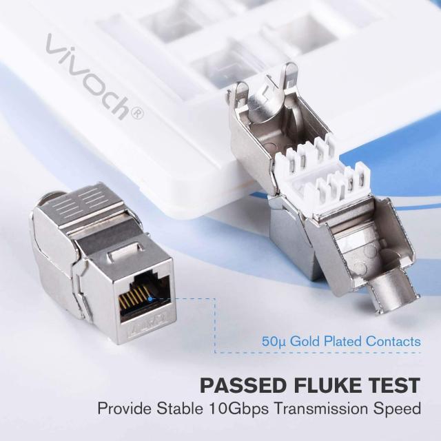 VIVOCH, Cat7 RJ45 FTP工具不要タイプ亜鉛合金モジュールシールド付きキーストーンジャックアダプター10ギガビットモジュラージャック（1_1