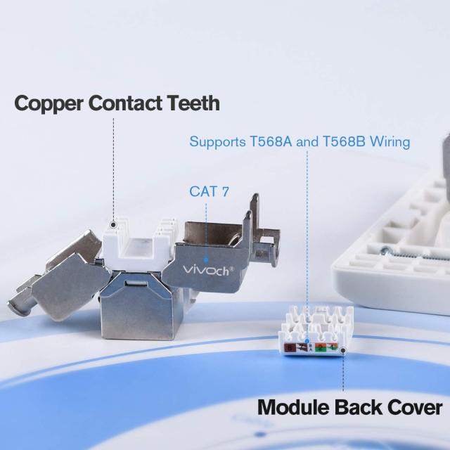 VIVOCH, Cat7 RJ45 FTP工具不要タイプ亜鉛合金モジュールシールド付きキーストーンジャックアダプター10ギガビットモジュラージャック（1_2