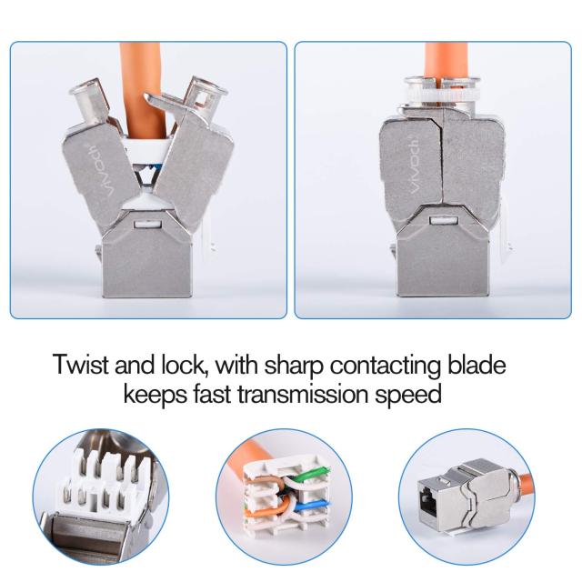 VIVOCH, Cat7 RJ45 FTP工具不要タイプ亜鉛合金モジュールシールド付きキーストーンジャックアダプター10ギガビットモジュラージャック（1_3