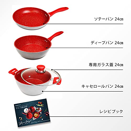 Flavor Stone(フレーバーストーン) 鍋フライパン4点セット レッド IH対応 直径24cm 鍋 フライパンセット【国内正規品】_7